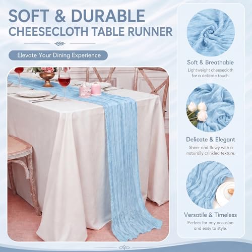 6 Pack Light Blue Cheesecloth Table Runner 17x108 Inch Boho Gauze Decor