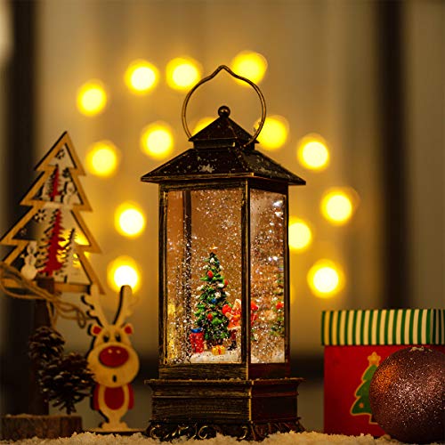Musical Christmas Tree Snow Globe Lantern with 8 Songs & Timer