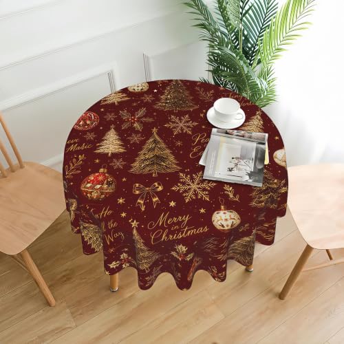Merry Christmas Round Tablecloth 60 Inch - Waterproof Holiday Decor, Model: THIS listing: 60" (Round) / Merry Christmas-3