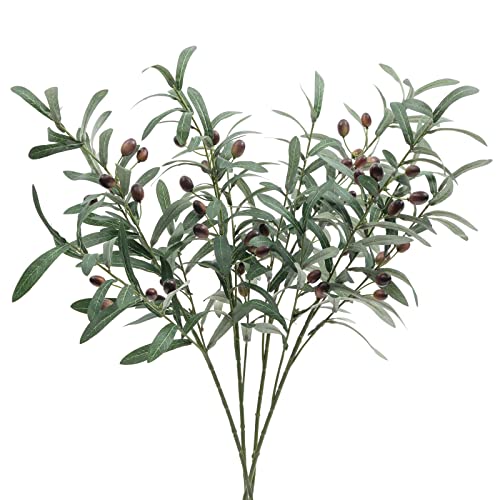 28" Artificial Olive Branches (4 Pack) - Faux Greenery Stems for Vases & Decor
