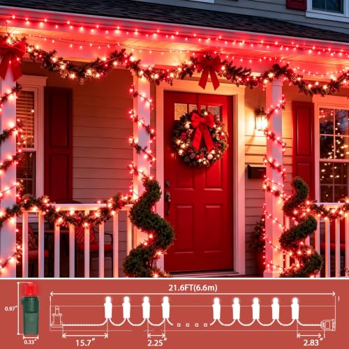 JUSTPRO Red Christmas LED String Lights 21.6FT Indoor Outdoor Decor