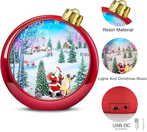 Lighted Santa Christmas Snow Globe Lantern with 8 Songs & Timer, 8.7"