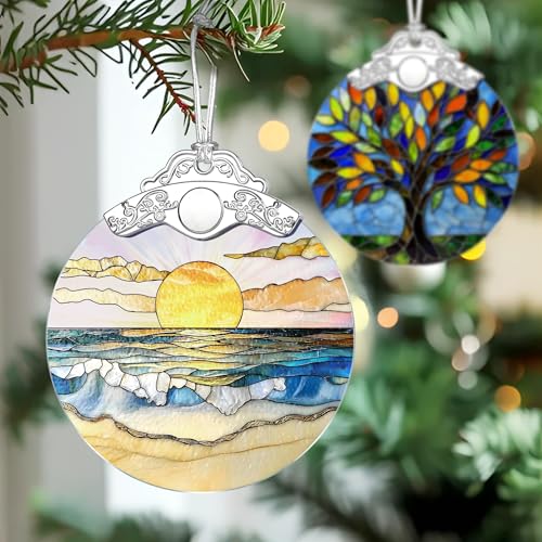 Stylea Beach Sunset Stained Glass Christmas Ornament - DUJITODOH, 3x3.5 inch