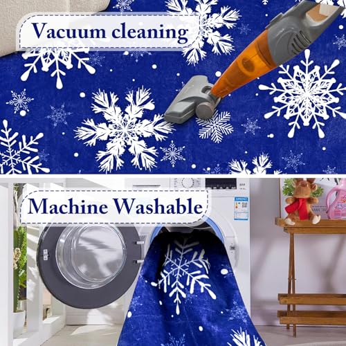 Blue 4ft Christmas Snowflake Round Rug - Washable Non-Slip Holiday Decor