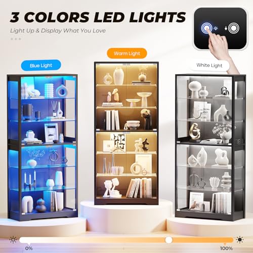 71" Tall Glass Display Cabinet with 3-Color LED Lights & Motion Sensor
