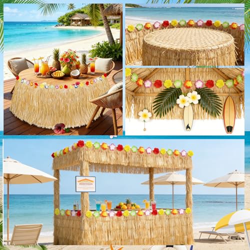 2-Pack Hawaiian Luau Table Skirt, 108" x 29.5" Tropical Grass Table Cover