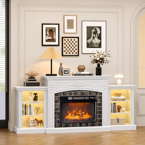 80-Inch Fireplace TV Stand for 90-Inch TVs with LED Lights and Storage