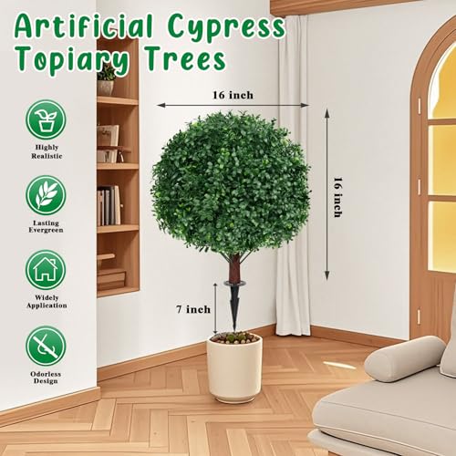 Artificial Boxwood Topiary Ball Set - 23-Inch UV Resistant Faux Shrub