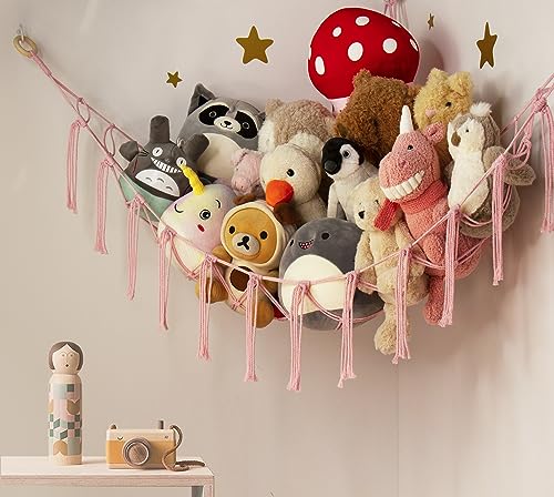 Macrame Stuffed Animal Storage Hammock Corner Net for Toys