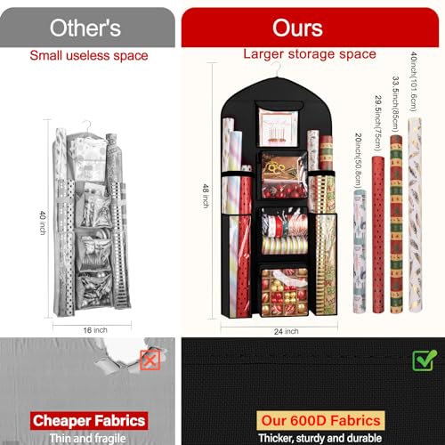 Hanging Wrapping Paper Organizer Over Door Gift Wrap Storage Bag