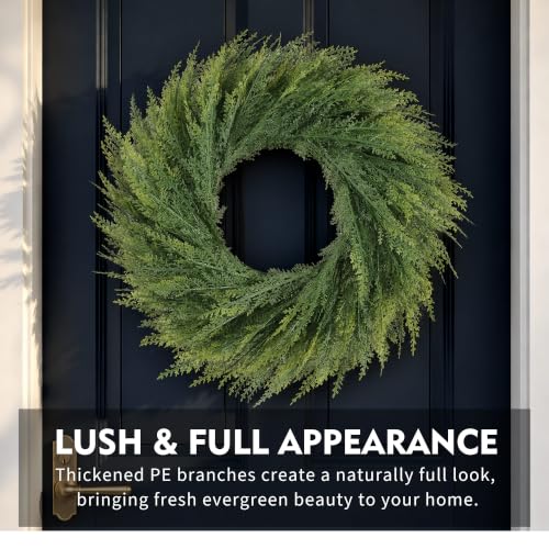 Senjie 24 Inch Real Touch Cedar Wreath for Front Door - Holiday Decor