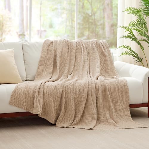 Kozyhvn 6-Layer 100% Cotton Muslin Throw Blanket - 50" x 70" Soft Gauze