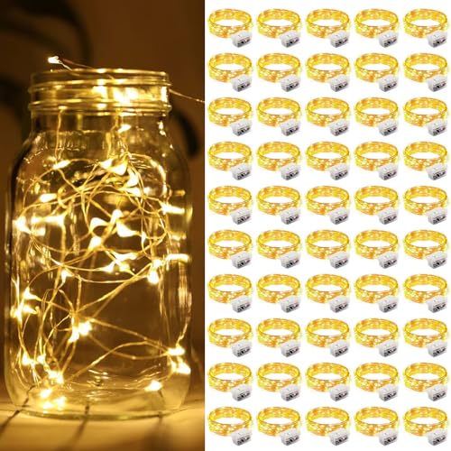ZGWJ 50 Pack Battery-Operated Fairy Lights 7ft Silver Wire Warm White 3 Modes