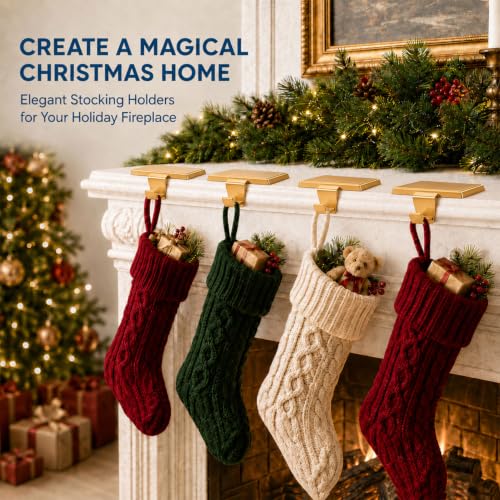 Set of 4 Heavy Duty Christmas Stocking Holders with Non-Slip Base - Gold