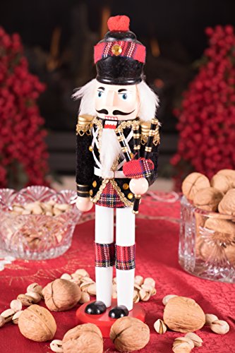 Clever Creations Black Scottish Bagpiper 12-Inch Traditional Wooden Nutcracker Christmas Decor