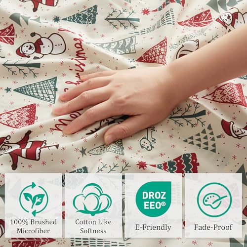 Drozeeo Santa Claus Pine Full Christmas Sheet Set - 4-Piece Microfiber Bedding
