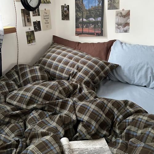 100% Washed Cotton Buffalo Plaid Duvet Cover Set - 3 Piece Full Size