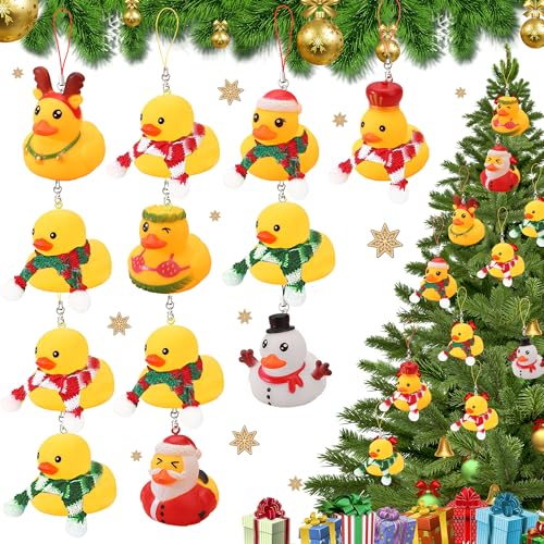 Christmas Duck Ornaments Set - Santa & Holiday Themed Hanging Decor (6 Santa Ducks, 6 Common Ducks, 8 Scarves)