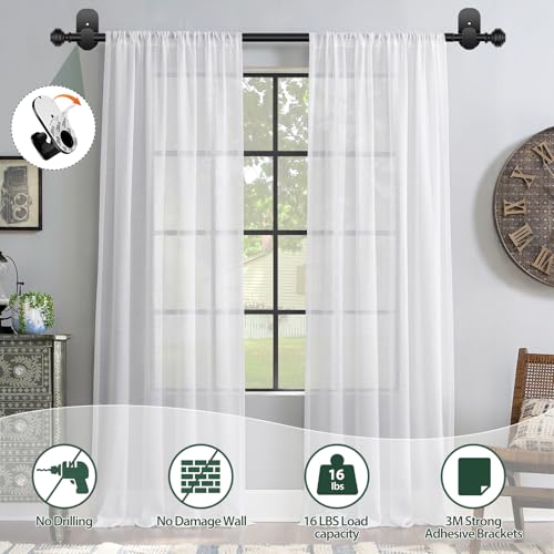 No Drill Adjustable Curtain Rod 32 to 86 Inches - Black Drapery Rod