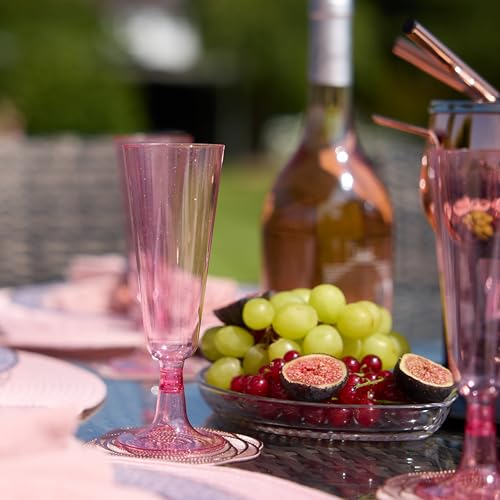 MATANA 50 Pack Pink Glitter Plastic Champagne Flutes 5 oz Disposable & Reusable