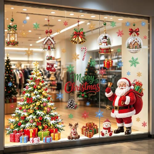 Large Santa Claus Christmas Window Clings - Reusable Holiday Decor