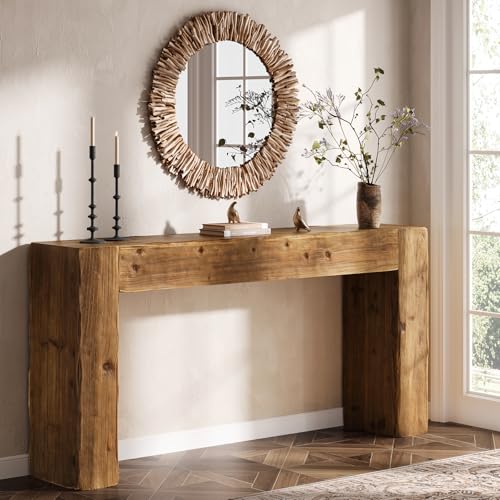 63-Inch Solid Wood Console Table, Rustic Farmhouse Sofa Entryway Table