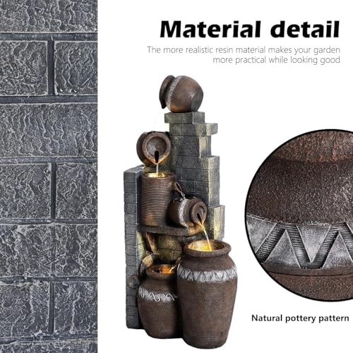 6-Tier Cascading Outdoor Water Fountain with LED Lights, Resin Garden Decor