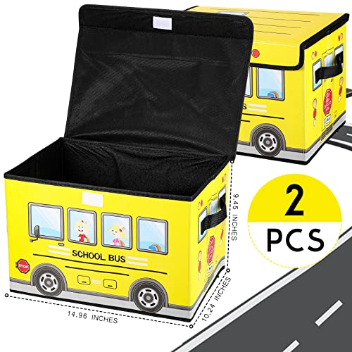 2 Pcs School Bus Toy Storage Chest with Lid - Foldable Classroom Prize Box
