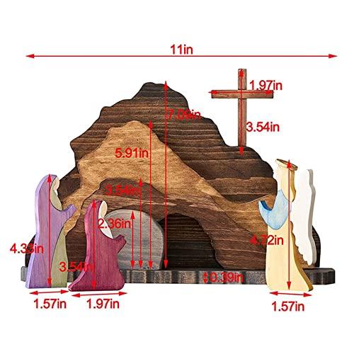 Wooden Easter Resurrection Scene Set, Empty Tomb and Cross Decor