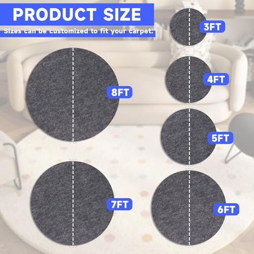 5 Ft Round Non-Slip Rug Pad, Waterproof Felt Carpet Cushion for Hardwood Floors