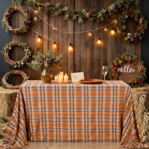 B-COOL Buffalo Checkered Rectangle Tablecloth 56x120 Inches Brown Grey