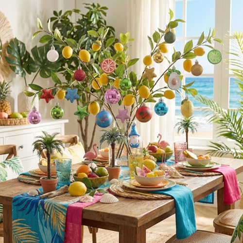 30-Piece Shatterproof Summer Tree Ornaments Set - Tropical Coastal Decor