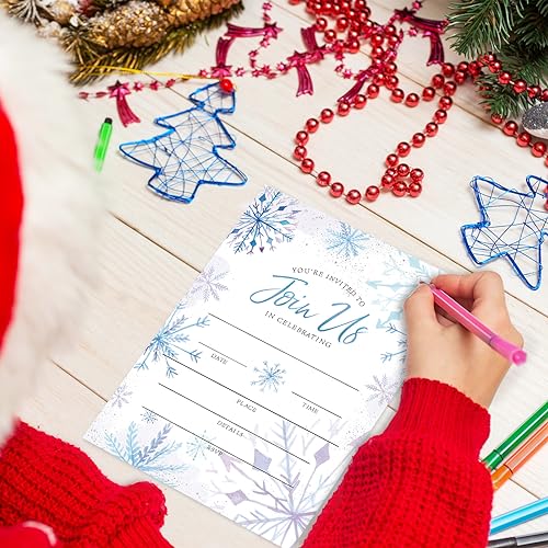 Winter Snowflake Invitation Cards Set with Envelopes & Stickers - 20 Pack, 5x7 Inch for Christmas Weddings & Parties