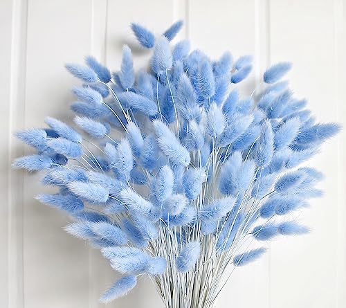 120 Pcs Blue Dried Pampas Grass & Bunny Tails Decor - 17" Boho Dried Flowers