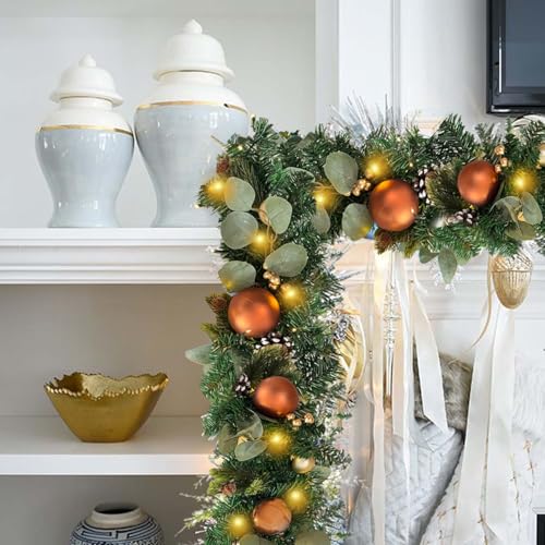 WANNA-CUL Pre-Lit 6ft Copper Gold Christmas Garland with 30 LED Lights - Variation 07