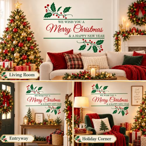 Merry Christmas Wall Decal - Removable 34.25 x 29.92 in Holiday Sticker Set