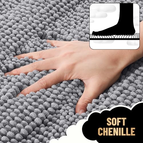 OLANLY Striped Chenille Bath Rug 30x20 Grey Absorbent Rubber Backing