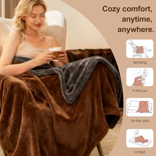 Electric Heated Throw Blanket 50x60, Soft Dual-Sided Flannel with 12 Settings