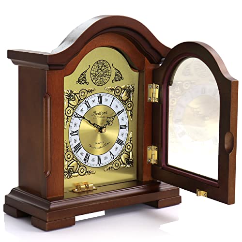 Redwood Mantel Clock with Hourly Chimes and Volume Control