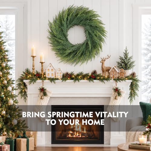 Senjie 24 Inch Real Touch Cedar Wreath for Front Door - Holiday Decor