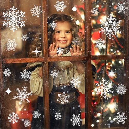 NEWMIAO White Snowflake Window Clings 438-Piece Christmas Decor Set