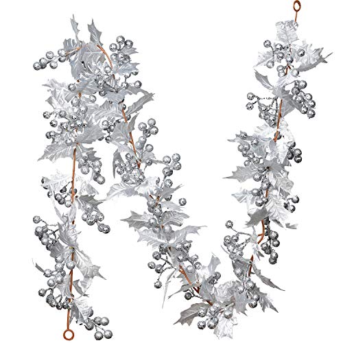 Artiflr Silver Berry Christmas Garland - 6ft Flexible Holiday Decor for Indoor & Outdoor Use