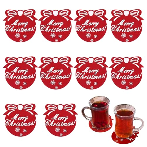 Christmas Snowflake Felt Coasters 10-Pack Ball Shape Red & Gray Tea Cup Mats