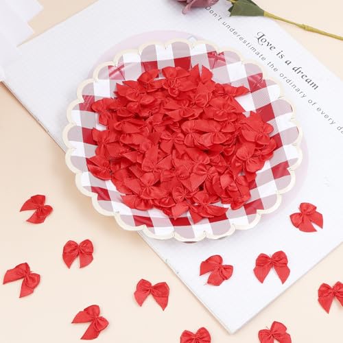 Loomesh Red Mini Bow Ribbons 1" Premade Small Craft Bows for Decorations (Pack of 100)