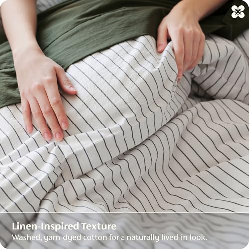 100% Washed Cotton Striped Duvet Cover Set - King Size (3-Piece)