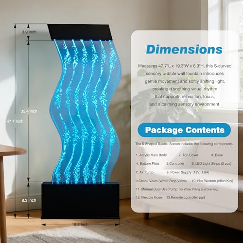 48-Inch S-Curved LED Bubble Wall Fountain with Remote and App Control