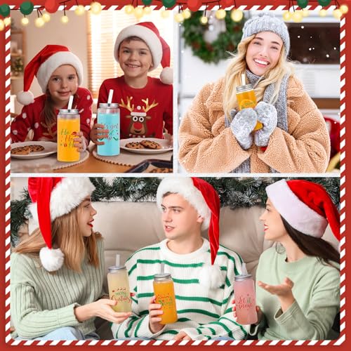 Christmas Cups with Lids and Straws - Green Red Holiday Party Set - 24 Pack - Variation of Red Green