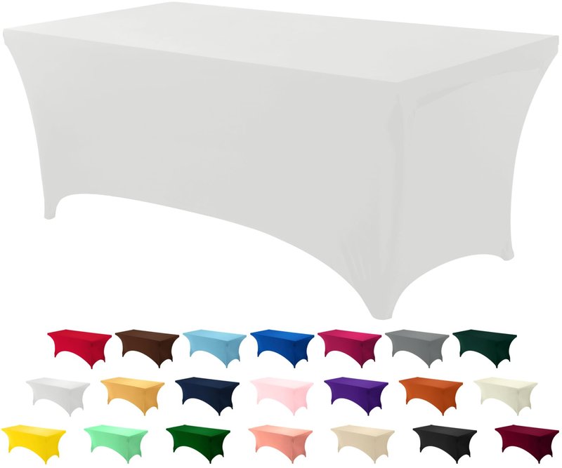 Utopia Kitchen Spandex Tablecloth 1 Pack [8FT, White] Tight, Fitted, Washable and Wrinkle Resistant Stretch Rectangular Patio Table Cover for Event, Wedding, Banquet & Parties [96Lx30Wx30H Inch]