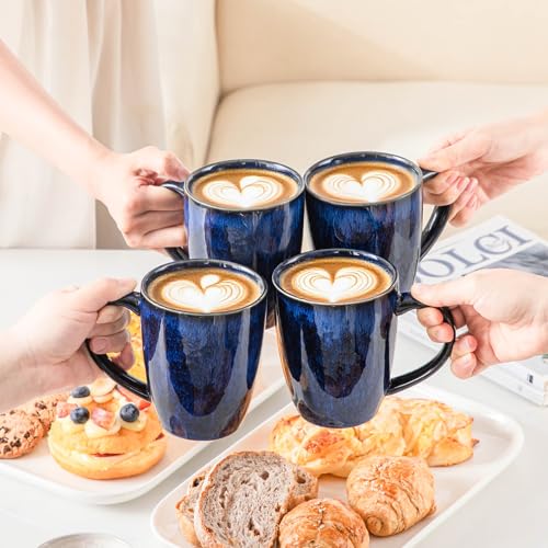 Vancasso STARRY Blue Ceramic Coffee Mug Set of 6, 16 Oz, Microwave & Dishwasher Safe