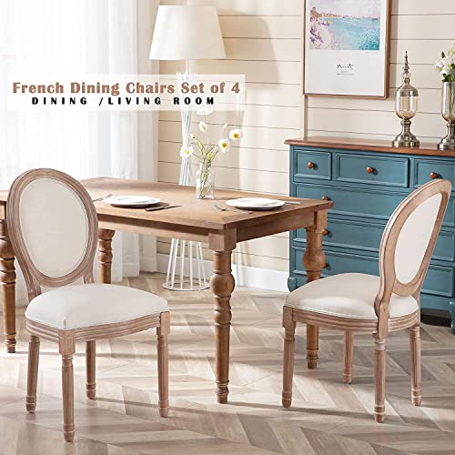 French Country Dining Chairs Set of 4, Upholstered Round Back Farmhouse Chairs